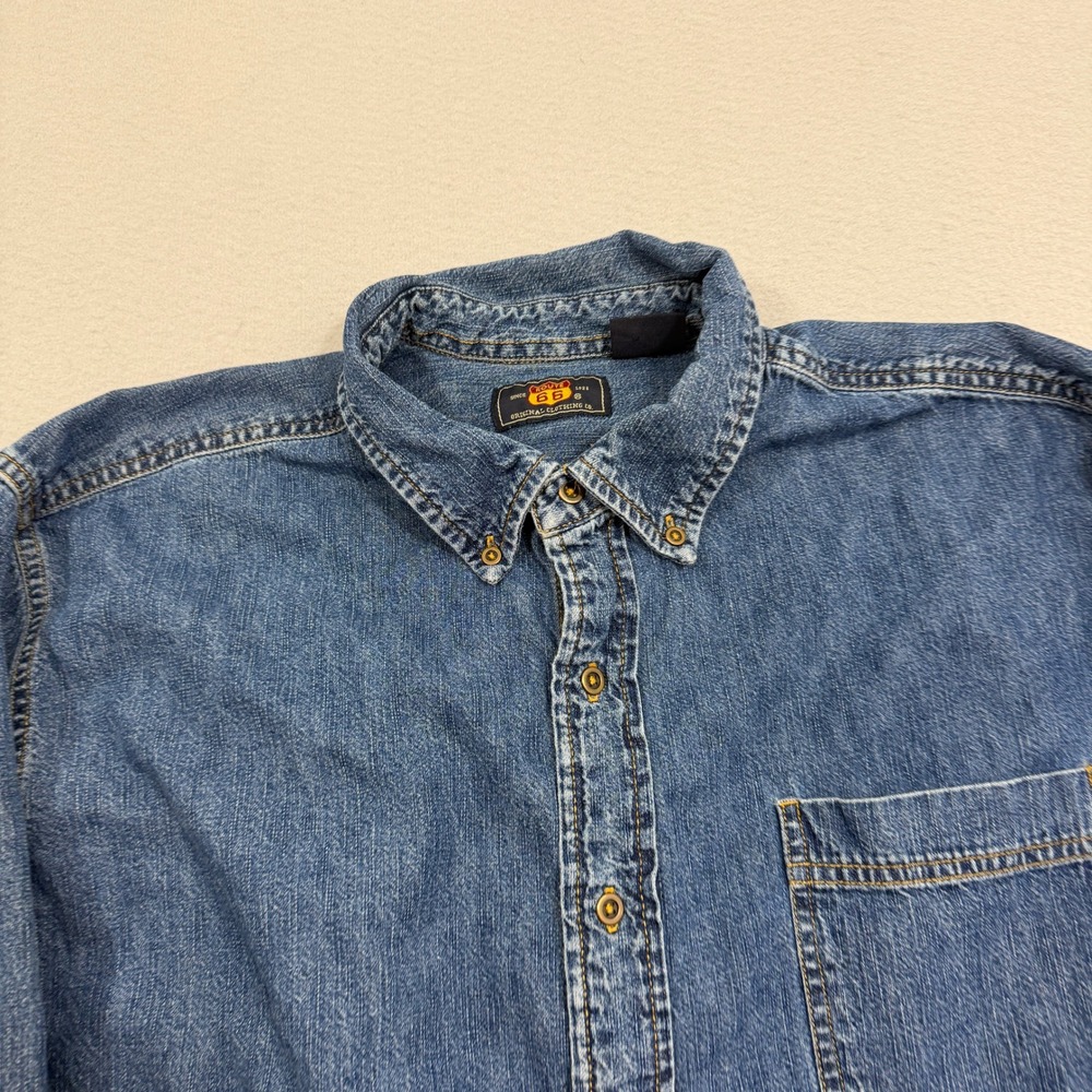 Vintage Route 66 Denim Shirt Men's Large Blue Button Down Long Sleeve y2k Work - Picture 3 of 7